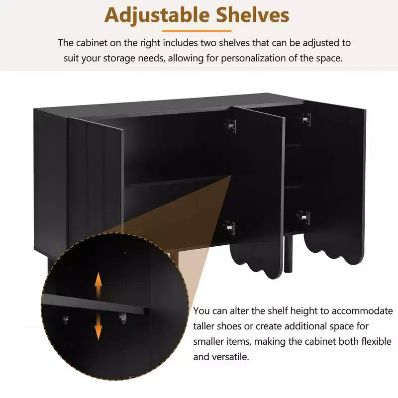 MAYEERTY Meuble à chaussures minimaliste de style crème, 5 pieds en bois massif, portes ondulées, étagères réglables, blanc