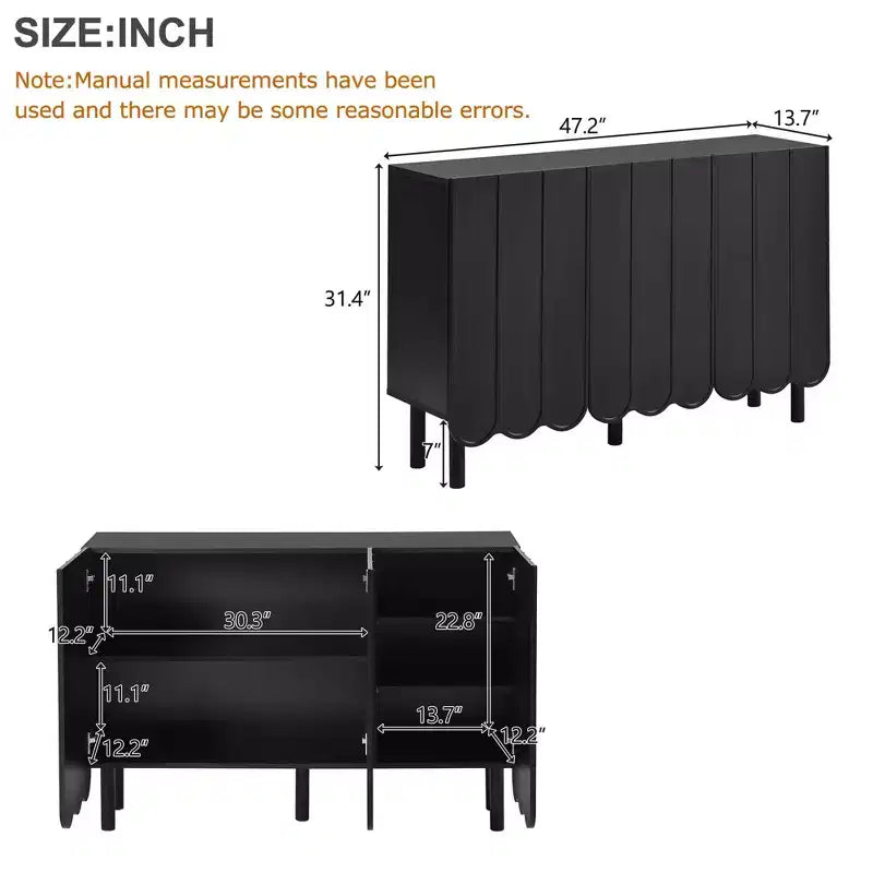 MAYEERTY Meuble à chaussures minimaliste de style crème, 5 pieds en bois massif, portes ondulées, étagères réglables, blanc