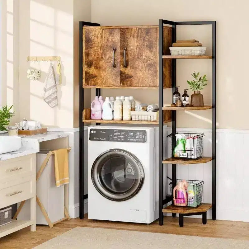 Meuble de rangement sur toilettes à portes magnétiques, étagère autoportante au-dessus des toilettes, marron rustique, robuste, pieds réglables