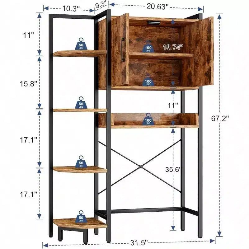 Meuble de rangement sur toilettes à portes magnétiques, étagère autoportante au-dessus des toilettes, marron rustique, robuste, pieds réglables