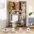 Meuble de rangement sur toilettes à portes magnétiques, étagère autoportante au-dessus des toilettes, marron rustique, robuste, pieds réglables