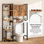 Meuble de rangement sur toilettes à portes magnétiques, étagère autoportante au-dessus des toilettes, marron rustique, robuste, pieds réglables
