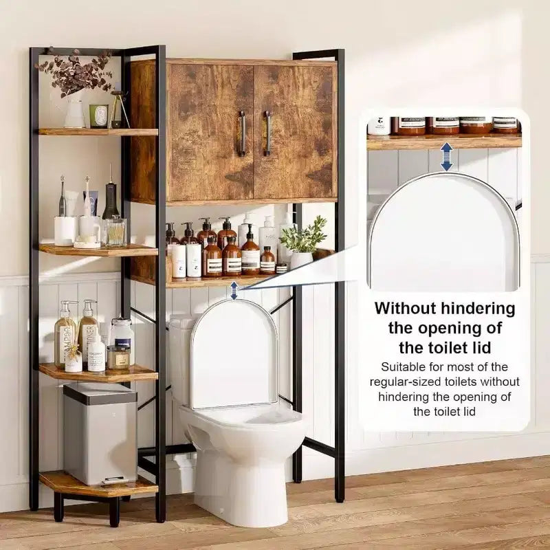 Meuble de rangement sur toilettes à portes magnétiques, étagère autoportante au-dessus des toilettes, marron rustique, robuste, pieds réglables