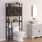 Meuble de rangement au-dessus des toilettes avec porte-papier toilette, étagère de salle de bain, organisateur, quatre portes, pieds imperméables, gain de place, étagère anti-renversement.