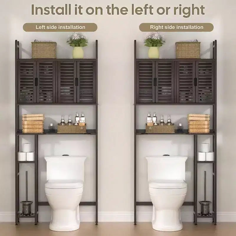 Meuble de rangement au-dessus des toilettes avec porte-papier toilette, étagère de salle de bain, organisateur, quatre portes, pieds imperméables, gain de place, étagère anti-renversement.