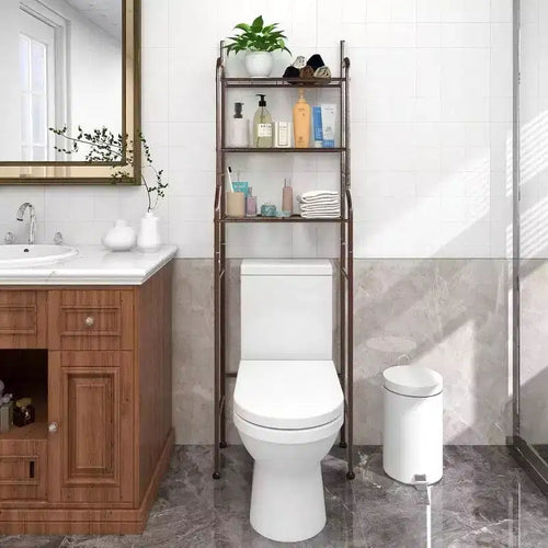 3 - Shelf Bathroom Organizer Over Toilet Space Saver Brown Corner Stand Storage Rack for Small Bathrooms