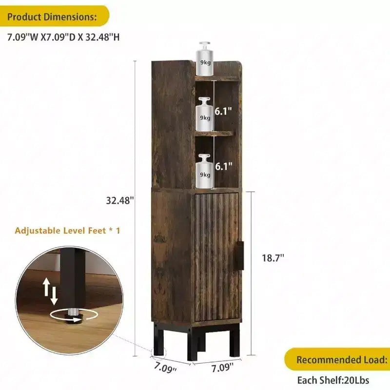 Meuble de Rangement d'Angle Étroit pour Petites Salles de Bain avec Porte et Étagères