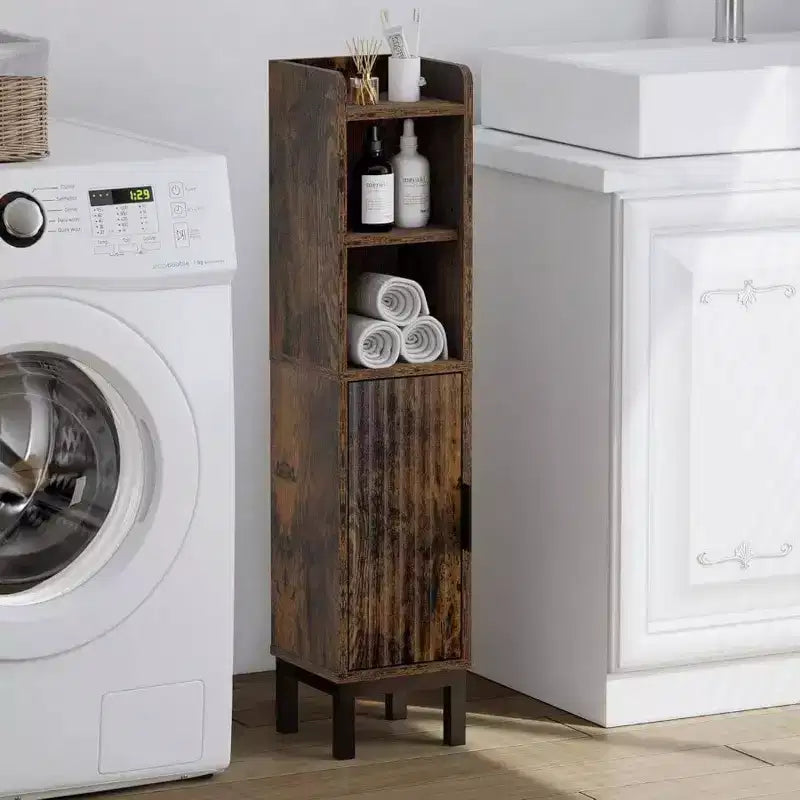 Meuble de Rangement d'Angle Étroit pour Petites Salles de Bain avec Porte et Étagères