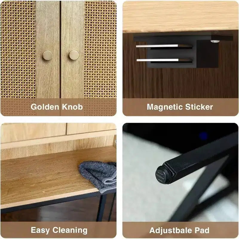 Meuble de rangement WC en rotin sur l'étagère Armoire en bois avec support métallique Organisateur de salle de bain Étagère réglable Autoportant grand