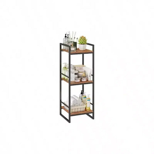 3 Tier Bathroom Storage Open Shelf Freestanding Metal Corner Rack Rustic Brown for Bathroom Kitchen Living Room Hallway