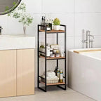 Étagère de Rangement 3 Niveaux Salle de Bain Étagère Ouverte Autoportante en Métal Meuble d'Angle Marron Rustique pour Salle de Bain Cuisine Salon Couloir