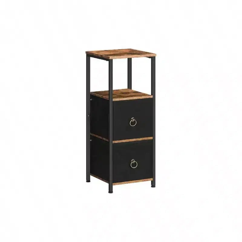 Corner Cabinet, 4 - Tier Shelf Stand with 2 Drawers, Narrow Storage Cabinet, Rustic Brown and Black, Bathroom Living Room Floor Cabinet