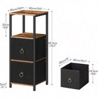 Meuble d'angle, étagère à 4 niveaux avec 2 tiroirs, meuble de rangement étroit, marron rustique et noir, meuble de rangement au sol pour salle de bain et salon