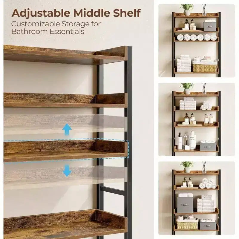 Meuble de Rangement au-dessus des Toilettes Étagère de Salle de Bain 3 Niveaux Gain de Place avec Étagères Réglables Organisateur Marron Rustique Salle de Bain