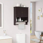 Armoire de salle de bain murale avec 2 portes et étagère réglable en bois, rangement au-dessus des toilettes, design moderne blanc, gain de place