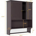 Armoire de salle de bain murale avec 2 portes et étagère réglable en bois, rangement au-dessus des toilettes, design moderne blanc, gain de place