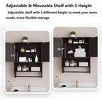 Armoire de salle de bain murale avec 2 portes et étagère réglable en bois, rangement au-dessus des toilettes, design moderne blanc, gain de place