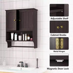 Armoire de salle de bain murale avec 2 portes et étagère réglable en bois, rangement au-dessus des toilettes, design moderne blanc, gain de place