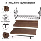Étagères murales flottantes lot de 3 avec porte-papier toilette en métal, marron, pour salle de bain, chambre, salon, cuisine, bureau, décoration murale, étagère décorative