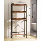 Meuble de rangement au-dessus des toilettes à 3 niveaux Étagère de salle de bain autoportante Gain de place Marron rustique avec 4 crochets
