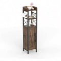 Slim Toilet Paper Holder Small Cabinet with Door 2 Shelves Fenced Top Bathroom Narrow Storage Organizer Rustic Brown