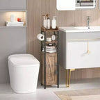 Meuble Fin Porte-papier Toilette avec Porte 2 Étagères Dessus Clôturé Rangement Étroit Salle de Bain Marron Rustique