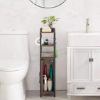 Meuble Fin Porte-papier Toilette avec Porte 2 Étagères Dessus Clôturé Rangement Étroit Salle de Bain Marron Rustique
