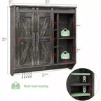 Meuble bas de ferme 2 portes coulissantes type grange 3 niveaux en bois rustique Armoire de rangement murale Étagère réglable Barre porte-serviettes Fixation murale Salle de bain