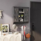 Meuble bas de ferme 2 portes coulissantes type grange 3 niveaux en bois rustique Armoire de rangement murale Étagère réglable Barre porte-serviettes Fixation murale Salle de bain