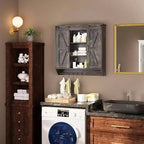 Meuble bas de ferme 2 portes coulissantes type grange 3 niveaux en bois rustique Armoire de rangement murale Étagère réglable Barre porte-serviettes Fixation murale Salle de bain