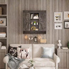 Meuble bas de ferme 2 portes coulissantes type grange 3 niveaux en bois rustique Armoire de rangement murale Étagère réglable Barre porte-serviettes Fixation murale Salle de bain