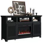 Meuble TV Bestier 61 avec cheminée pour téléviseurs jusqu'à 65 pouces, meuble de divertissement style ferme avec porte de grange et cheminée électrique de 23 pouces avec télécommande