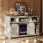 Meuble TV Bestier 61 avec cheminée pour téléviseurs jusqu'à 65 pouces, meuble de divertissement style ferme avec porte de grange et cheminée électrique de 23 pouces avec télécommande