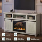 Meuble TV Bestier 61 avec cheminée pour téléviseurs jusqu'à 65 pouces, meuble de divertissement style ferme avec porte de grange et cheminée électrique de 23 pouces avec télécommande