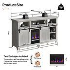 Meuble TV Bestier 61 avec cheminée pour téléviseurs jusqu'à 65 pouces, meuble de divertissement style ferme avec porte de grange et cheminée électrique de 23 pouces avec télécommande