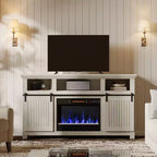 Meuble TV Bestier 61 avec cheminée pour téléviseurs jusqu'à 65 pouces, meuble de divertissement style ferme avec porte de grange et cheminée électrique de 23 pouces avec télécommande