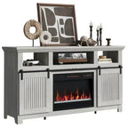 Meuble TV Bestier 61 avec cheminée pour téléviseurs jusqu'à 65 pouces, meuble de divertissement style ferme avec porte de grange et cheminée électrique de 23 pouces avec télécommande