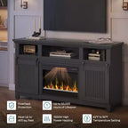 Meuble TV Bestier 61 avec cheminée pour téléviseurs jusqu'à 65 pouces, meuble de divertissement style ferme avec porte de grange et cheminée électrique de 23 pouces avec télécommande