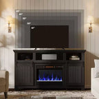 Meuble TV Bestier 61 avec cheminée pour téléviseurs jusqu'à 65 pouces, meuble de divertissement style ferme avec porte de grange et cheminée électrique de 23 pouces avec télécommande