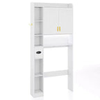 Étagère au-dessus des toilettes Meuble de rangement autoportant au-dessus des toilettes avec armoire à 2 portes Blanc/Marron/Gris