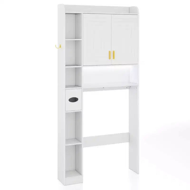 Étagère au-dessus des toilettes Meuble de rangement autoportant au-dessus des toilettes avec armoire à 2 portes Blanc/Marron/Gris