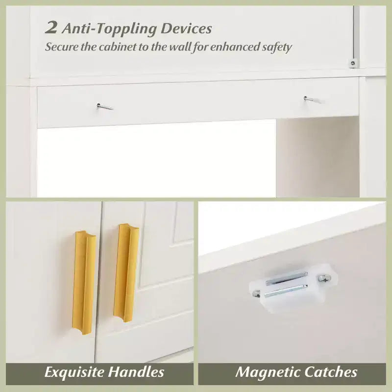 Étagère au-dessus des toilettes Meuble de rangement autoportant au-dessus des toilettes avec armoire à 2 portes Blanc/Marron/Gris