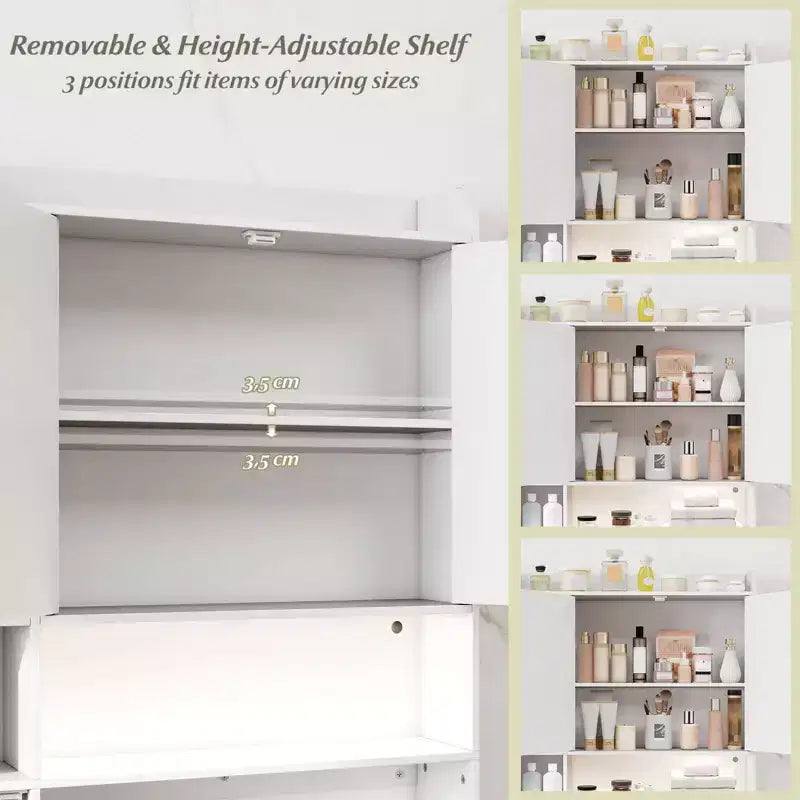 Étagère au-dessus des toilettes Meuble de rangement autoportant au-dessus des toilettes avec armoire à 2 portes Blanc/Marron/Gris