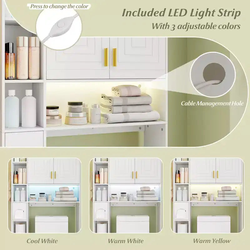 Étagère au-dessus des toilettes Meuble de rangement autoportant au-dessus des toilettes avec armoire à 2 portes Blanc/Marron/Gris
