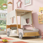 Lit de voiture double/complet TUYOHW avec oreiller et tissu de plafond, lit à baldaquin naturel pour enfants, lit plateforme Montessori en bois de pin massif avec support à lattes