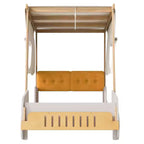 Lit de voiture double/complet TUYOHW avec oreiller et tissu de plafond, lit à baldaquin naturel pour enfants, lit plateforme Montessori en bois de pin massif avec support à lattes