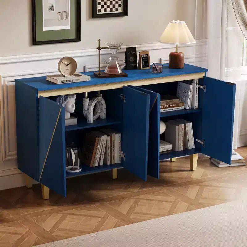 TUYOHW 60 Buffet bicolore, en placage de bois vieilli, avec 4 portes, étagères réglables, charnières à fermeture amortie, pour salle à manger, cuisine