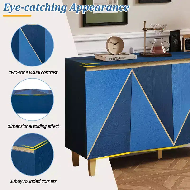 TUYOHW 60 Buffet bicolore, en placage de bois vieilli, avec 4 portes, étagères réglables, charnières à fermeture amortie, pour salle à manger, cuisine