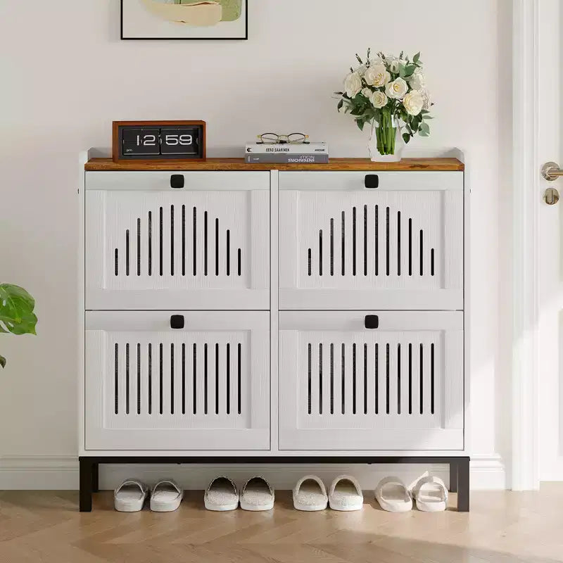 41.3 Meuble à chaussures avec 4 tiroirs basculants, organisateur de rangement en bois pour entrée avec étagère réglable, range-chaussures dissimulé pour couloir et salon