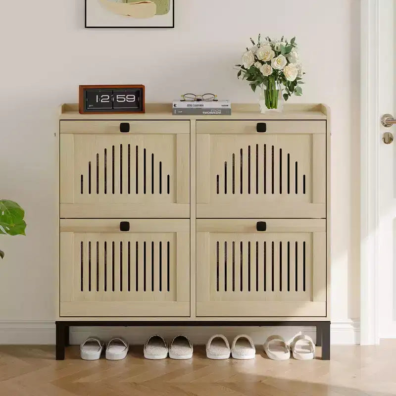 41.3 Meuble à chaussures avec 4 tiroirs basculants, organisateur de rangement en bois pour entrée avec étagère réglable, range-chaussures dissimulé pour couloir et salon